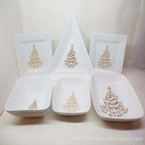 Fine Porcelain 16-piece Dinner Set in Straight Square Shape with Christmas Design
